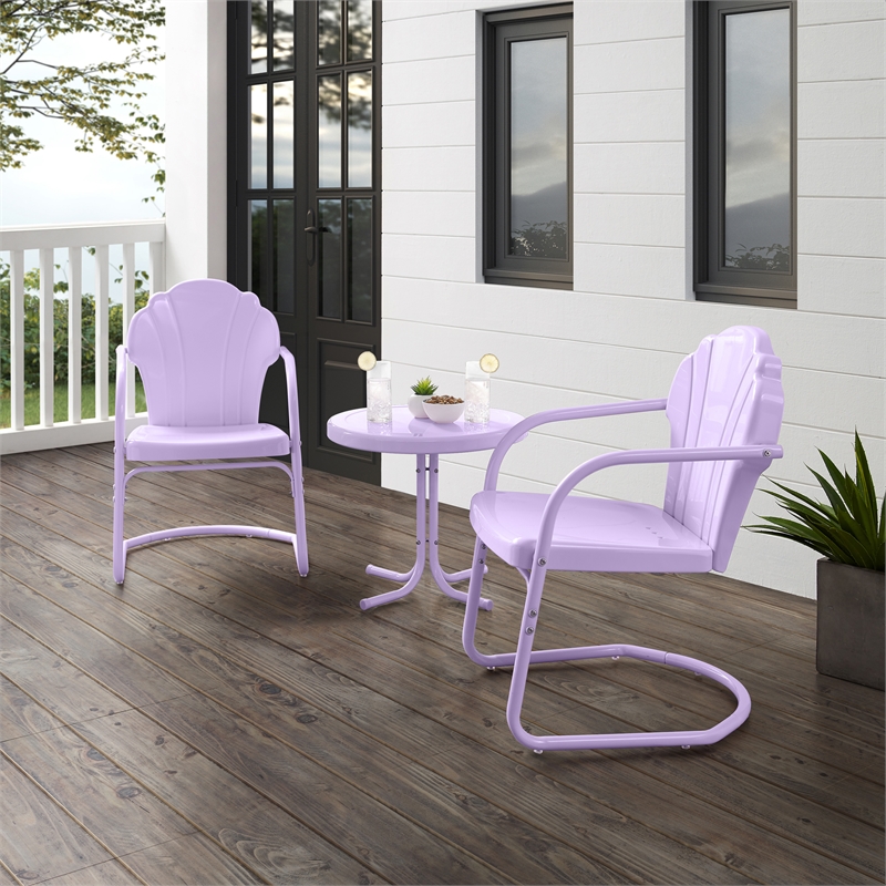 Crosley Tulip 3 Piece Retro Outdoor Chair Set in Lavender