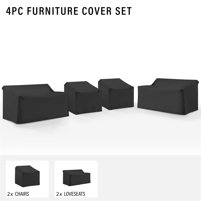 Crosley Furniture 4Pc Outdoor Sectional Furniture Cover Set in Black