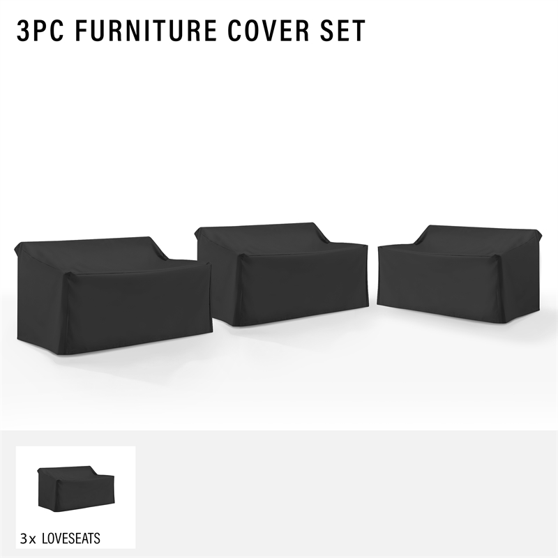 Crosley Furniture 3Pc Outdoor Sectional Furniture Cover Set in Black