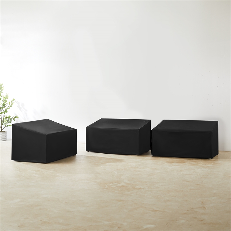 Crosley Furniture 3Pc Outdoor Sectional Furniture Cover Set in Black