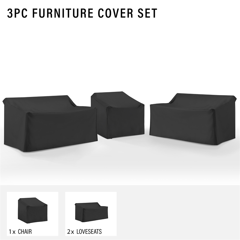 Crosley Furniture 3Pc Outdoor Sectional Furniture Cover Set in Black