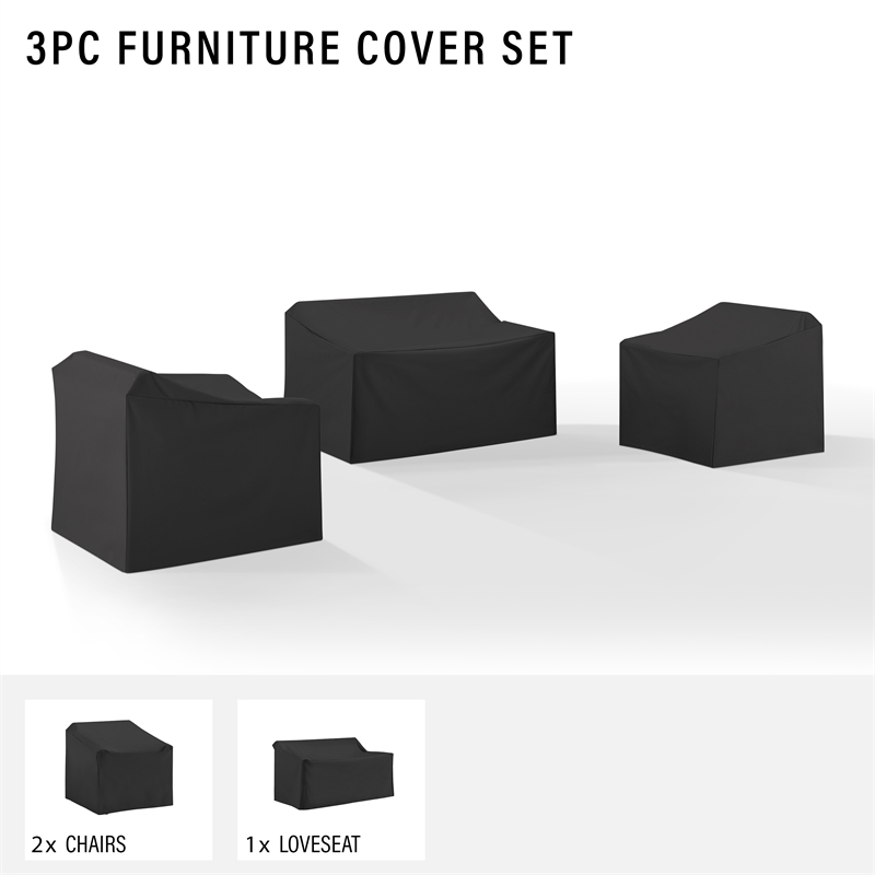 Crosley Furniture 3Pc Outdoor Furniture Cover Set in Black
