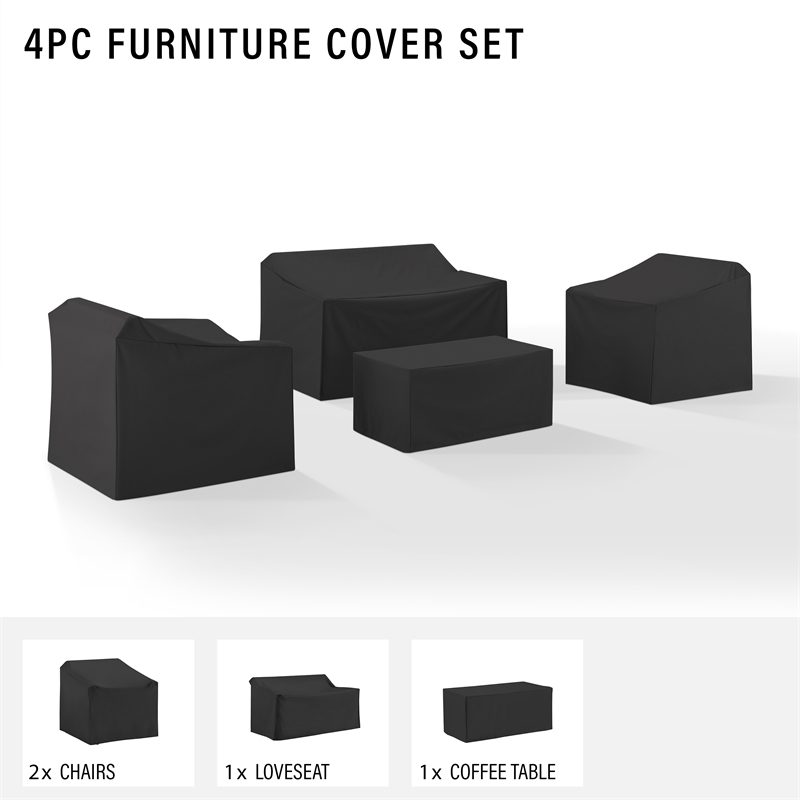 Crosley Furniture 4Pc Outdoor Furniture Cover Set in Black