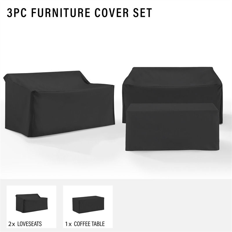 Crosley Furniture 3Pc Outdoor Furniture Cover Set in Black