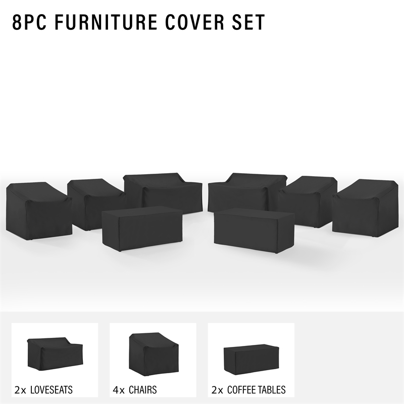 Crosley Furniture 8Pc Outdoor Furniture Cover Set in Black