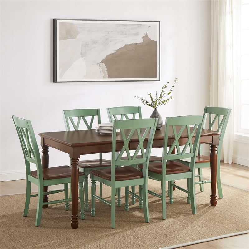 Crosley Furniture Shelby 7-Piece Dining Table Set For 6 in Distressed Teal