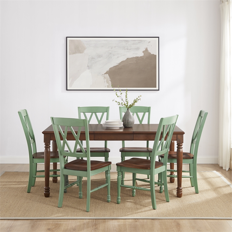 Crosley Furniture Shelby 7-Piece Dining Table Set For 6 in Distressed Teal