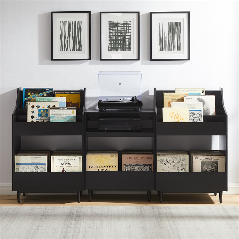 Crosley Furniture Liam 3-Piece Record Player Stand And Vinyl Storage Set Black