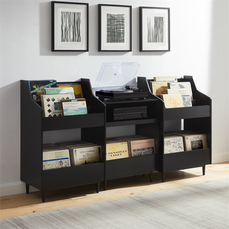 Crosley Furniture Liam 3-Piece Record Player Stand And Vinyl Storage Set Black