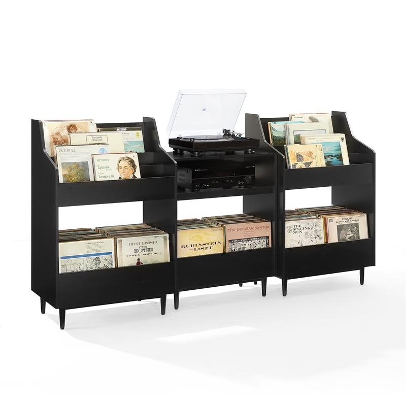 Crosley Furniture Liam 3-Piece Record Player Stand And Vinyl Storage Set Black