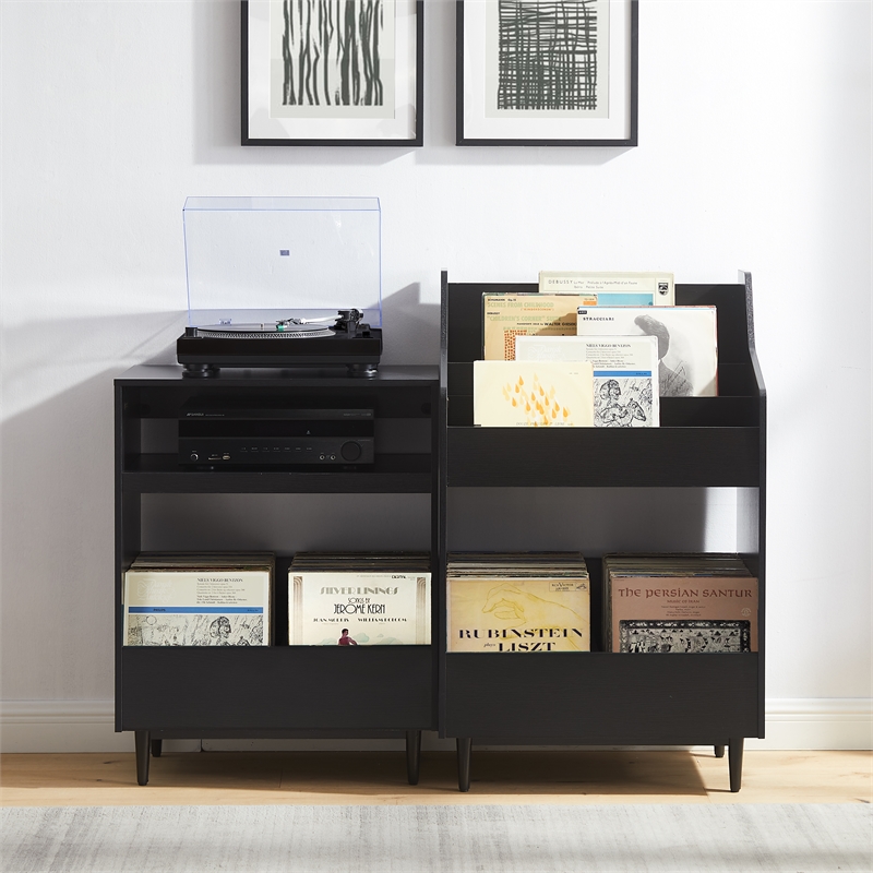 Crosley Furniture Liam 2-Piece Record Player Stand And Vinyl Storage Set Black
