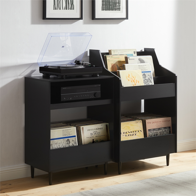 Crosley Furniture Liam 2-Piece Record Player Stand And Vinyl Storage Set Black