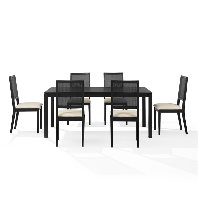 Crosley Furniture Greer 7-Piece Dining Table Set in Black Ash/Creme