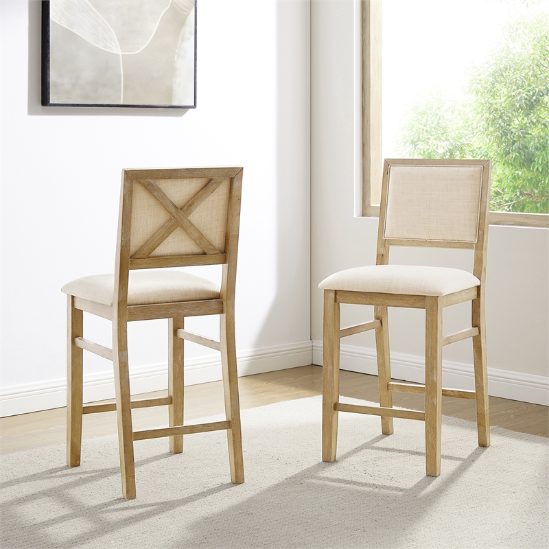 Crosley Furniture Joanna 2-Piece Counter Height Bar Stool in Rustic Brown/Creme