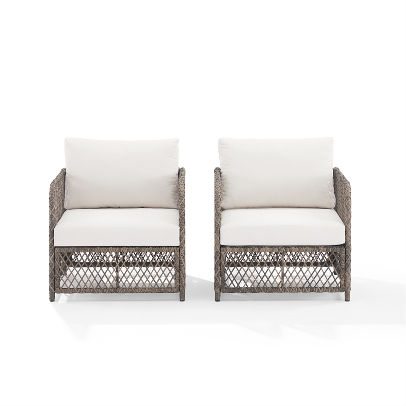 Crosley Furniture Granite Bay 2Pc Wicker Outdoor Chair Set in Creme/Stone