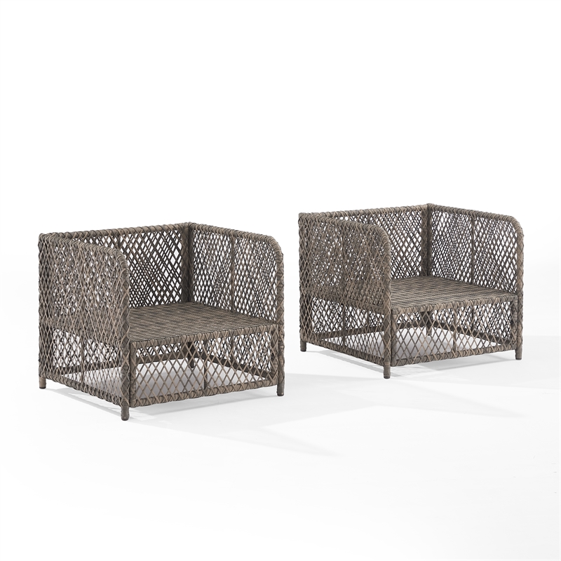 Crosley Furniture Granite Bay 2Pc Wicker Outdoor Chair Set in Creme/Stone