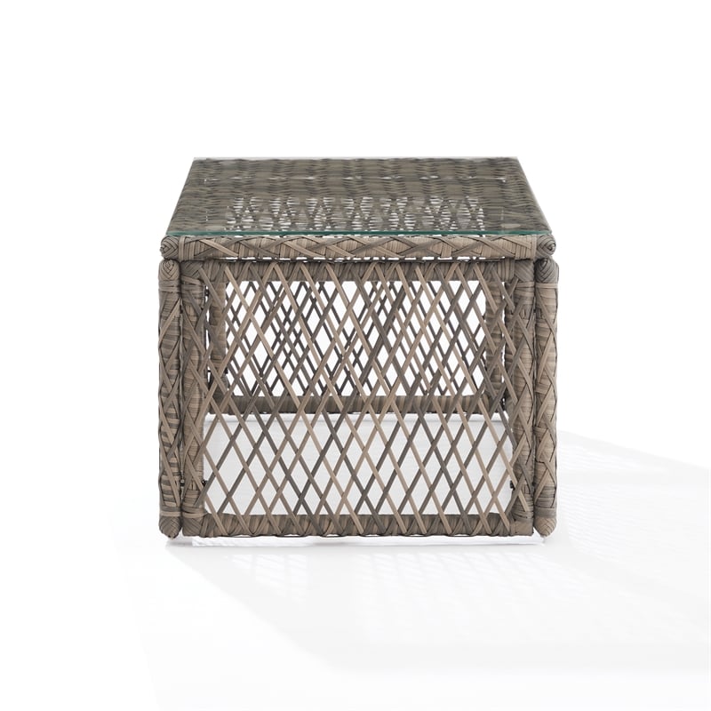 Crosley Furniture Granite Bay Wicker Outdoor Coffee Table in Creme/Stone