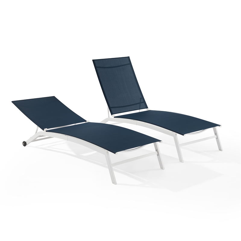 Crosley Furniture Weaver 2Pc Outdoor Chaise Lounge Set in Navy/White