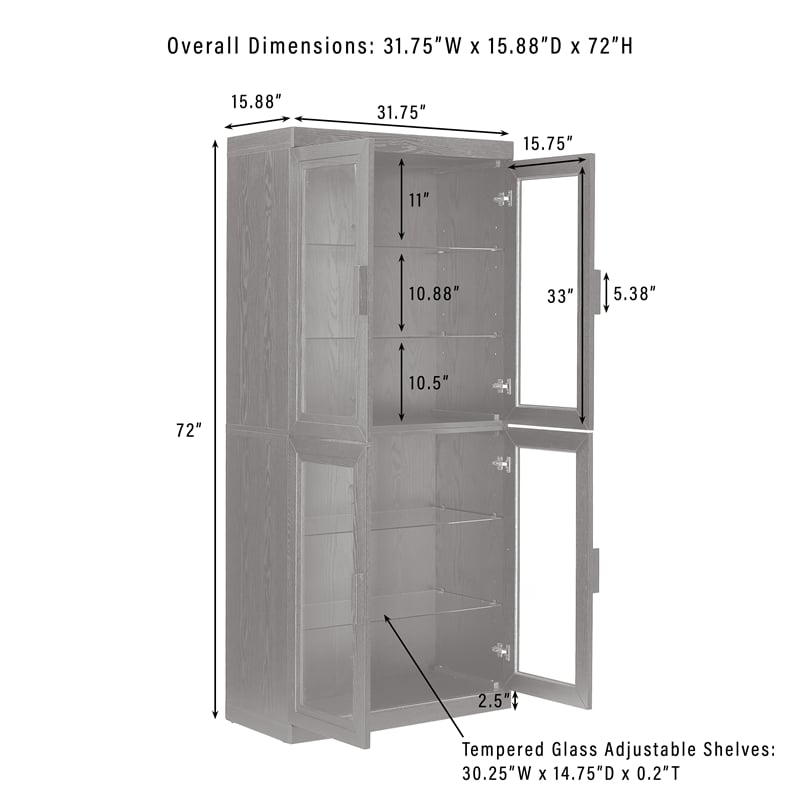 Crosley Furniture Essen Glass Door Kitchen Pantry Storage Cabinet in Black