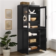 Crosley Furniture Essen Pantry Storage Cabinet With Glass Door Hutch in Black