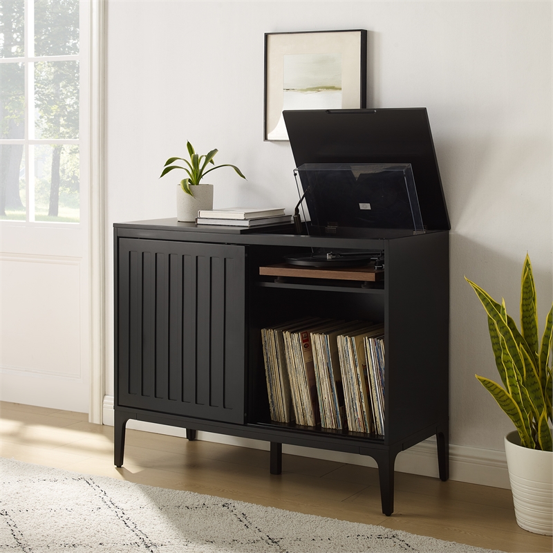 Crosley Furniture Asher Record Storage Media Console in Matte Black