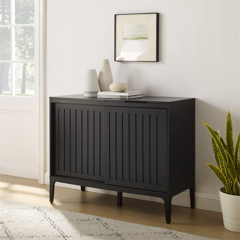 Crosley Furniture Asher Record Storage Media Console in Matte Black