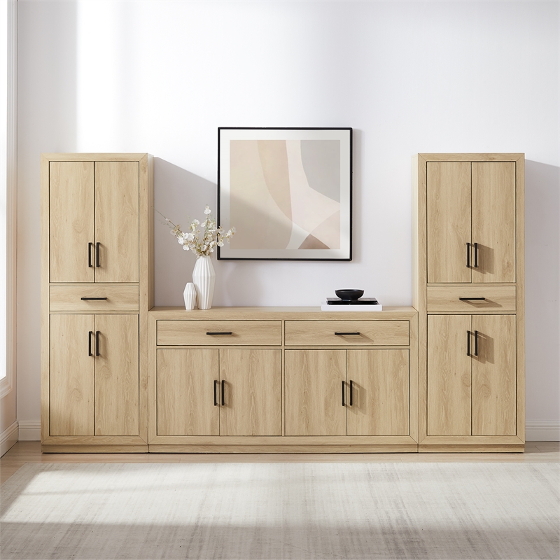 Crosley Furniture Isla 3-Piece Sideboard And Pantry Set in Ash