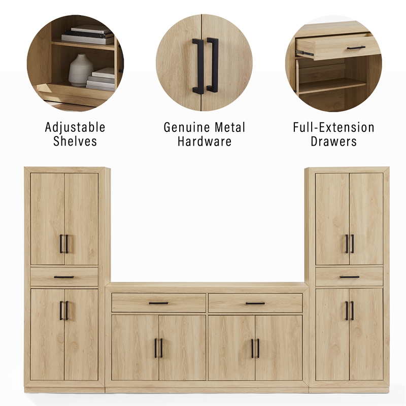 Crosley Furniture Isla 3-Piece Sideboard And Pantry Set in Ash