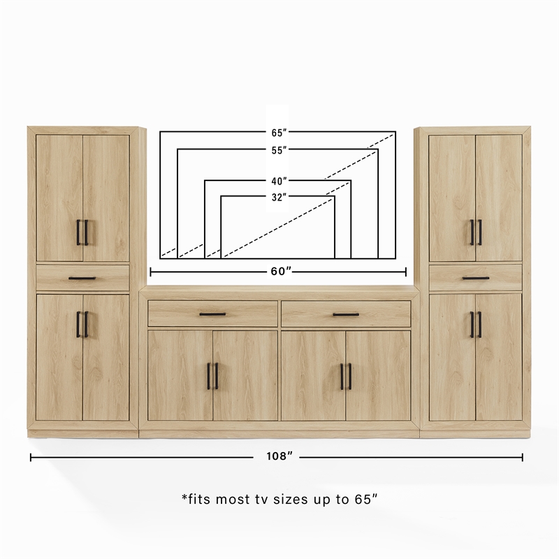 Crosley Furniture Isla 3-Piece Sideboard And Pantry Set in Ash