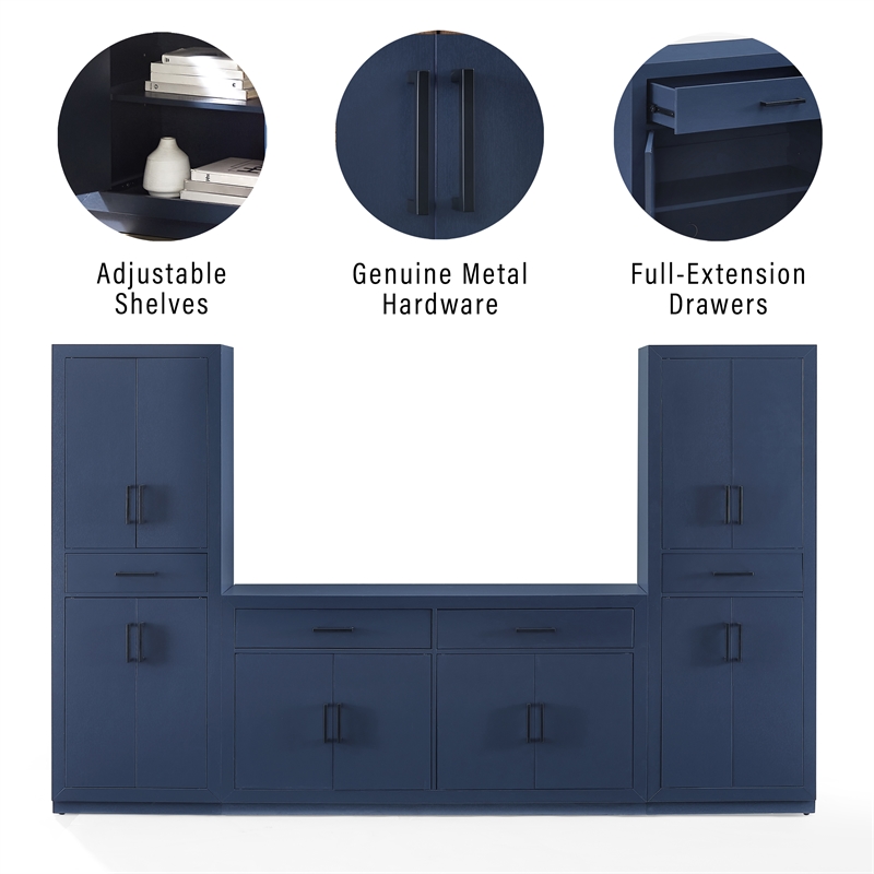 Crosley Furniture Isla 3-Piece Sideboard And Pantry Set in Navy