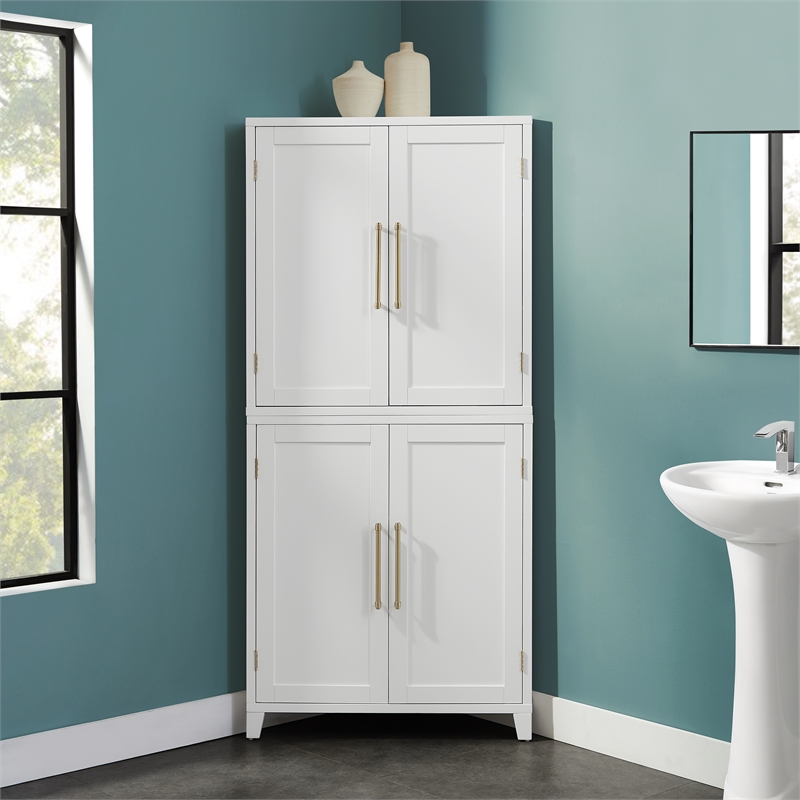 Crosley Furniture Roarke Corner Kitchen Storage Pantry Cabinet in White