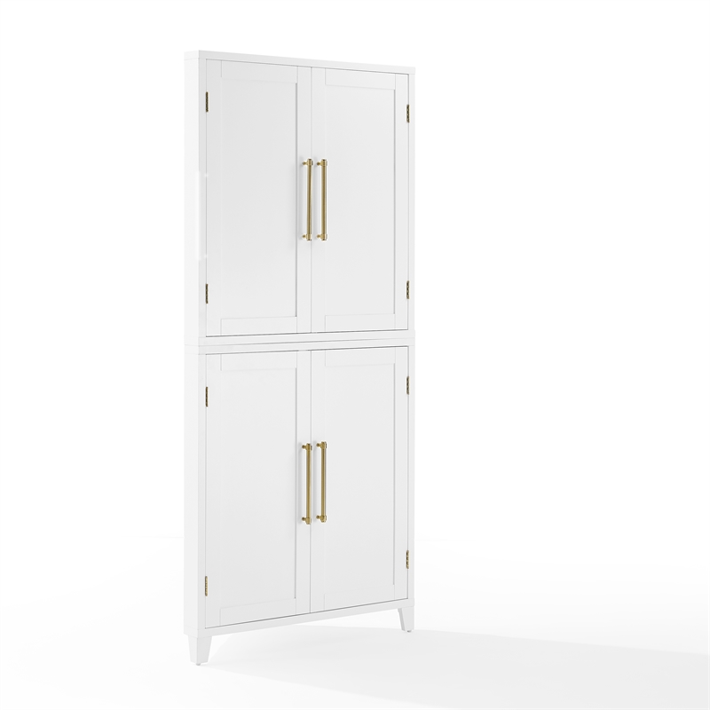 Crosley Furniture Roarke Corner Kitchen Storage Pantry Cabinet in White