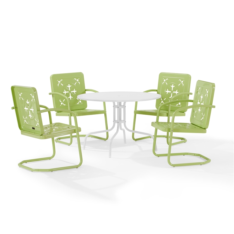 Crosley Furniture Azalea 5Pc Round Retro Outdoor Dining Set in Key Lime/White