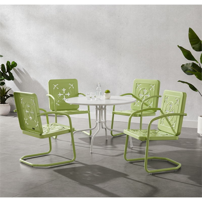 Crosley Furniture Azalea 5Pc Round Retro Outdoor Dining Set in Key Lime/White