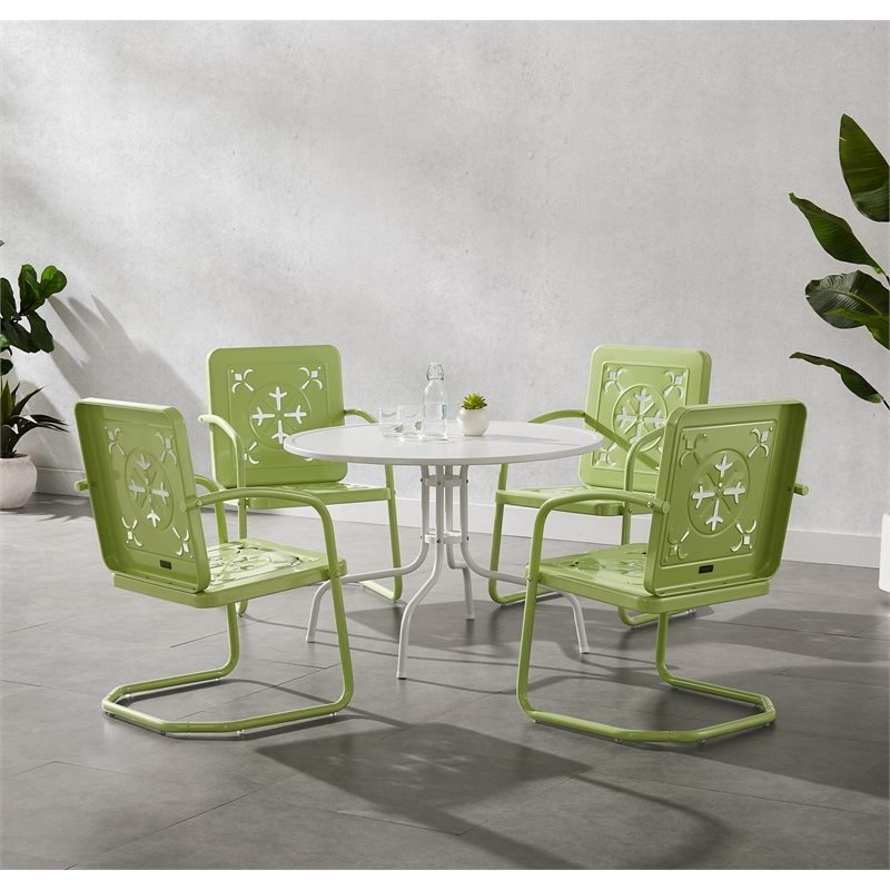 Crosley Furniture Azalea 5Pc Round Retro Outdoor Dining Set in Key Lime/White