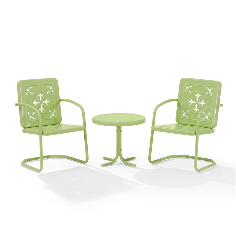 Crosley Furniture Azalea 3Pc Retro Outdoor 2 Chair & Table Set in Key Lime Gloss