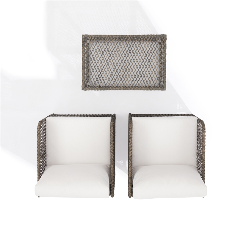 Crosley Furniture Granite Bay 3Pc Outdoor Coffee Table & Chair Set Creme/Stone