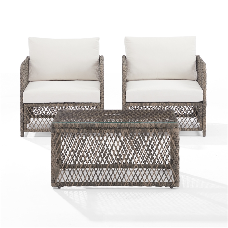 Crosley Furniture Granite Bay 3Pc Outdoor Coffee Table & Chair Set Creme/Stone