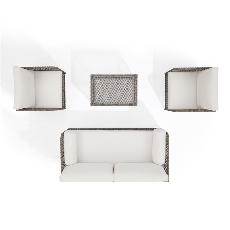 Crosley Furniture Granite Bay 4Pc Wicker Outdoor Sofa Furniture Set Creme/Stone
