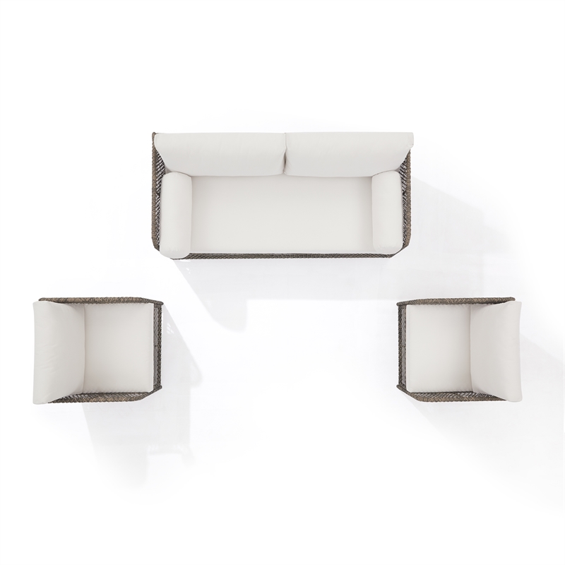 Crosley Furniture Granite Bay 3Pc Wicker Outdoor Sofa Furniture Set Creme/Stone