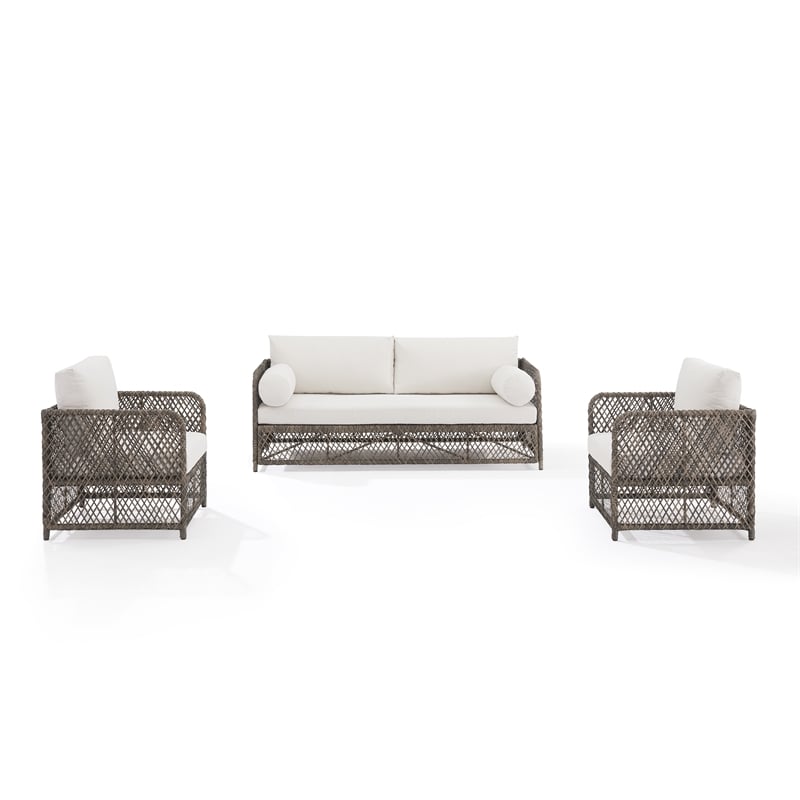 Crosley Furniture Granite Bay 3Pc Wicker Outdoor Sofa Furniture Set Creme/Stone