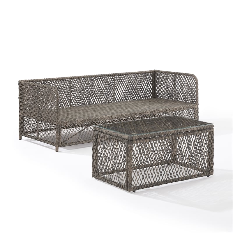 Crosley Furniture Granite Bay 2Pc Outdoor Sofa & Coffee Furniture Set Creme/Ston