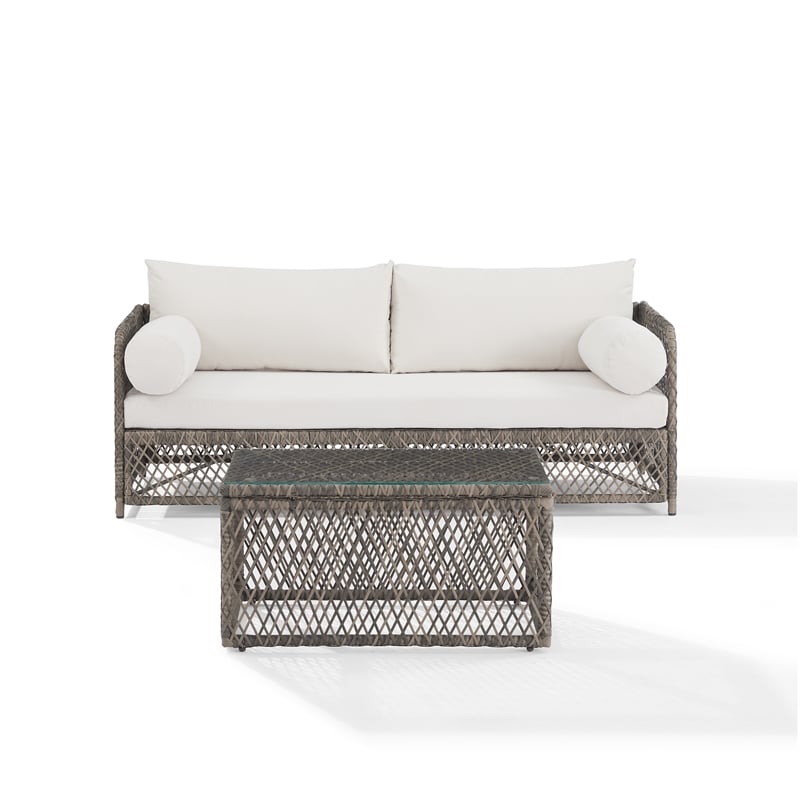 Crosley Furniture Granite Bay 2Pc Outdoor Sofa & Coffee Furniture Set Creme/Ston