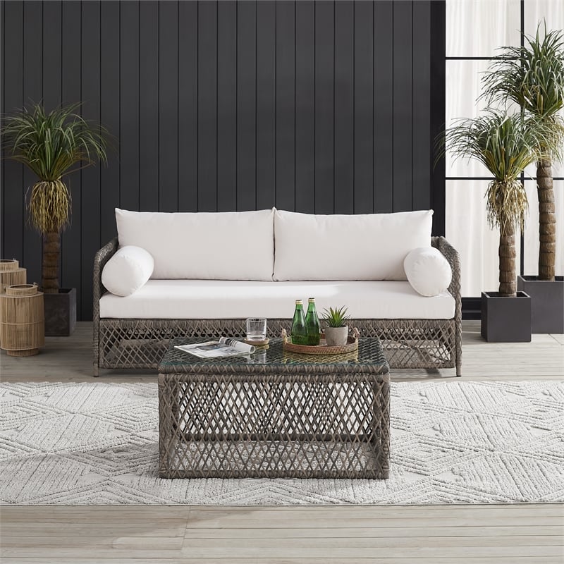 Crosley Furniture Granite Bay 2Pc Outdoor Sofa & Coffee Furniture Set Creme/Ston