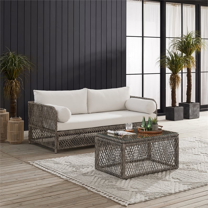 Crosley Furniture Granite Bay 2Pc Outdoor Sofa & Coffee Furniture Set Creme/Ston