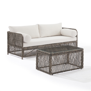 Crosley Furniture Granite Bay 2Pc Outdoor Sofa & Coffee Furniture Set Creme/Ston