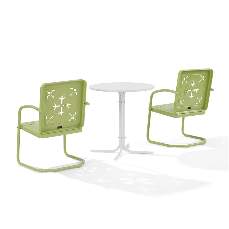 Crosley Furniture Azalea 3Pc Retro Outdoor Bistro Set in Key Lime/White Satin