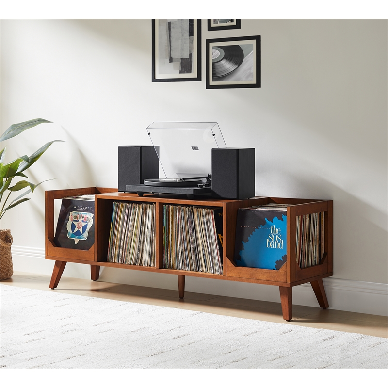 Crosley Furniture Asheville Low Record Storage Console in Walnut