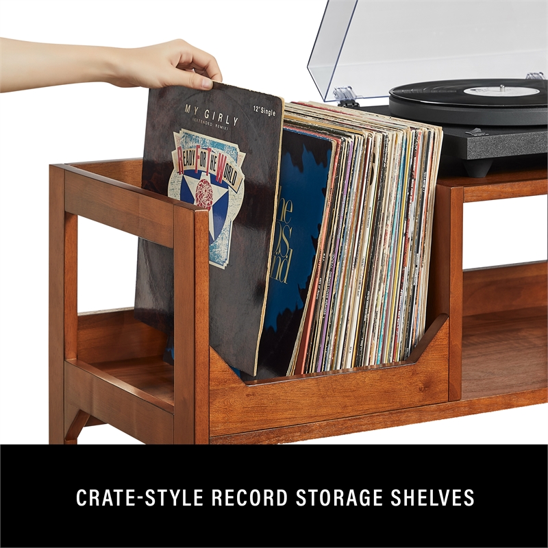 Crosley Furniture Asheville Low Record Storage Console in Walnut