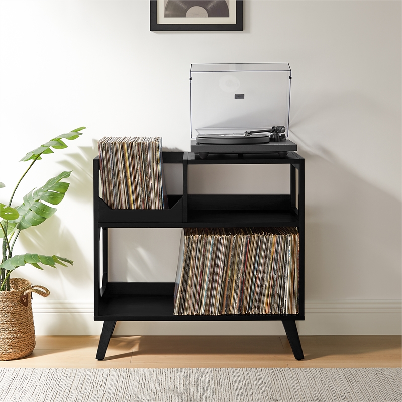 Crosley Furniture Asheville Medium Record Storage Console in Black